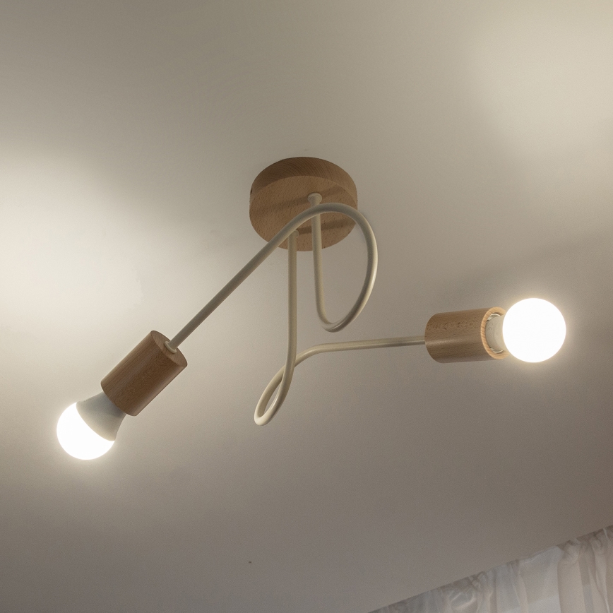 Stropni lestenec OXFORD 2xE27/15W/230V borovina/kremna