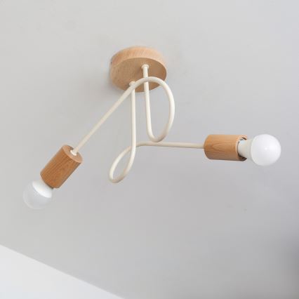 Stropni lestenec OXFORD 2xE27/15W/230V borovina/kremna