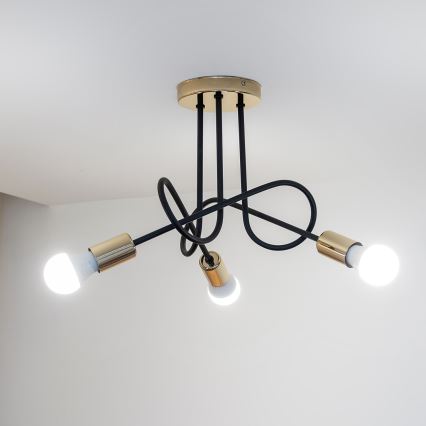 Stropni lestenec OXFORD 3xE27/15W/230V, zlato/črna