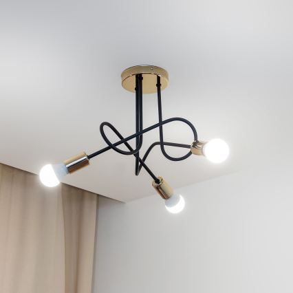 Stropni lestenec OXFORD 3xE27/15W/230V, zlato/črna