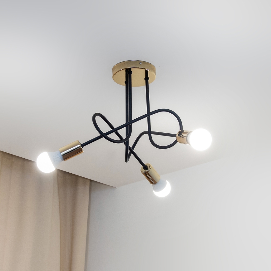 Stropni lestenec OXFORD 3xE27/15W/230V, zlato/črna