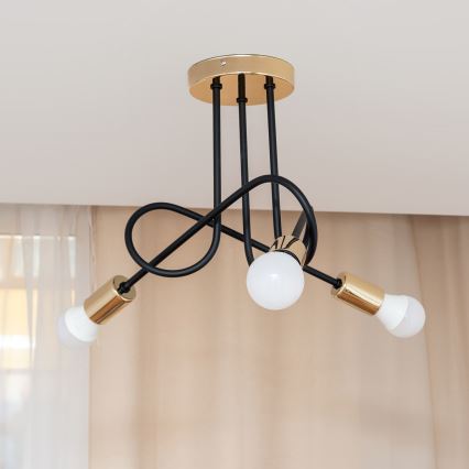 Stropni lestenec OXFORD 3xE27/15W/230V, zlato/črna