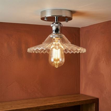 Stropni lestenec TRISH 1xE27/15W/230V, sijajni krom/prozorno steklo