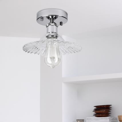 Stropni lestenec TRISH 1xE27/15W/230V, sijajni krom/prozorno steklo