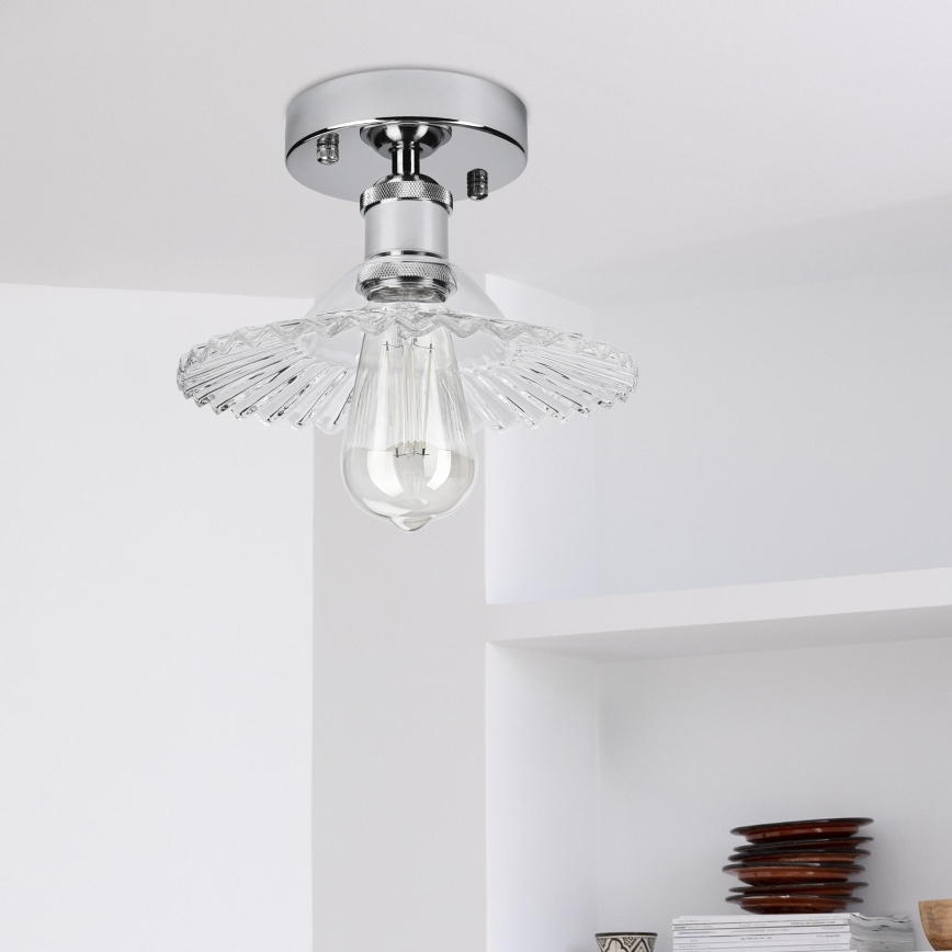 Stropni lestenec TRISH 1xE27/15W/230V, sijajni krom/prozorno steklo