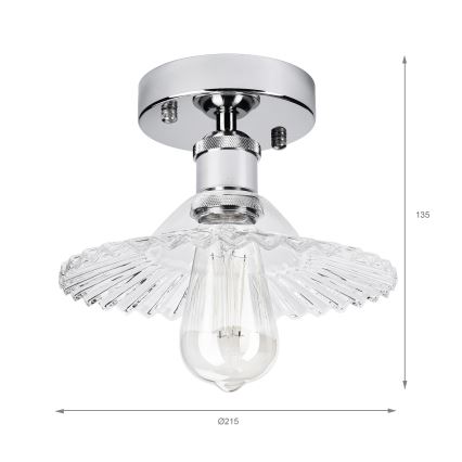 Stropni lestenec TRISH 1xE27/15W/230V, sijajni krom/prozorno steklo