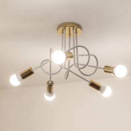 Stropni lestenec za površinsko montažo OXFORD 5xE27/15W/230V zlata/bela