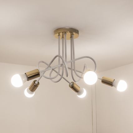 Stropni lestenec za površinsko montažo OXFORD 5xE27/15W/230V zlata/bela