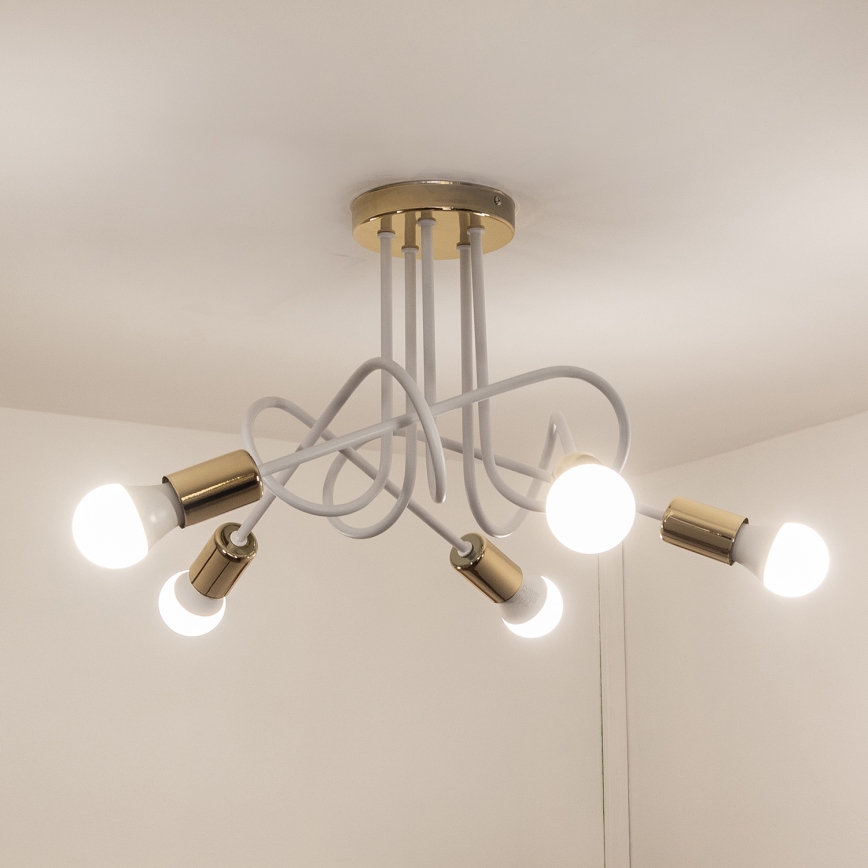 Stropni lestenec za površinsko montažo OXFORD 5xE27/15W/230V zlata/bela
