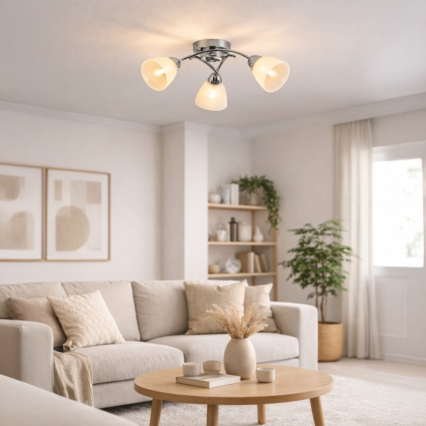 Stropno pritrjen lestenec CLARA 3xE27/15W/230V sijajni krom