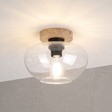 Stropno svetilo FLO WOOD 1xE27/15W/230V hrast/prozorno steklo Ø 22 cm