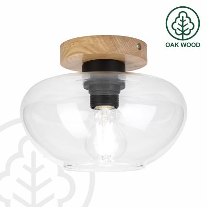 Stropno svetilo FLO WOOD 1xE27/15W/230V hrast/prozorno steklo Ø 22 cm