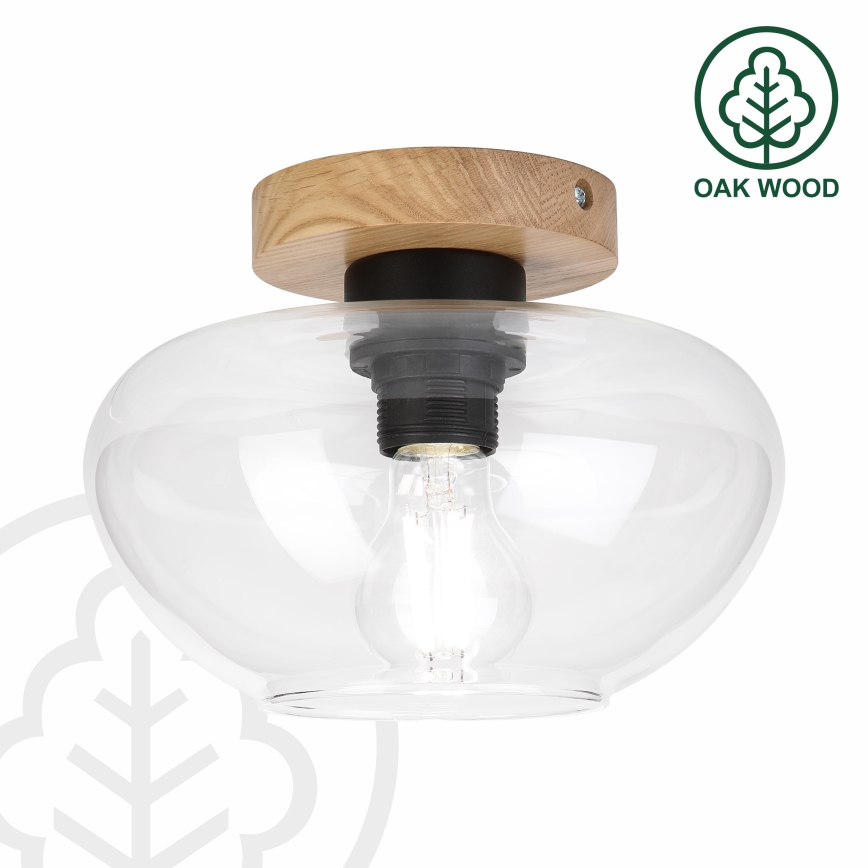 Stropno svetilo FLO WOOD 1xE27/15W/230V hrast/prozorno steklo Ø 22 cm