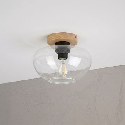Stropno svetilo FLO WOOD 1xE27/15W/230V hrast/prozorno steklo Ø 22 cm