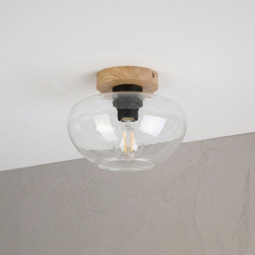 Stropno svetilo FLO WOOD 1xE27/15W/230V hrast/prozorno steklo Ø 22 cm