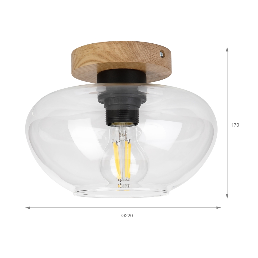 Stropno svetilo FLO WOOD 1xE27/15W/230V hrast/prozorno steklo Ø 22 cm