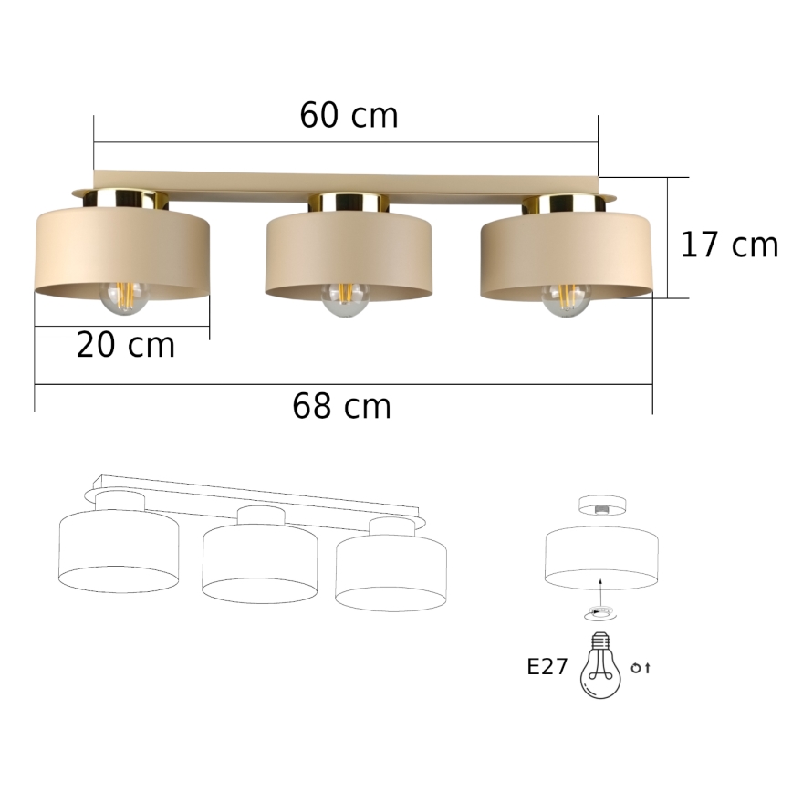 Stropno svetilo IGNIA 3xE27/60W/230V taupe