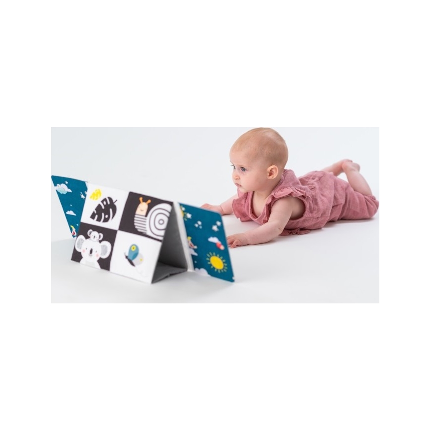 Taf Toys - Otroška tekstilna knjiga z ogledalom črna