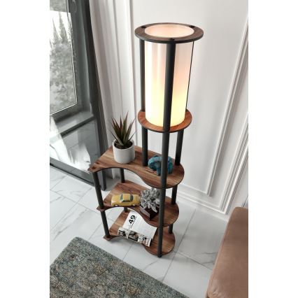 Talna svetilka s policami 1xE27/40W/230V 140 cm črna/rjava