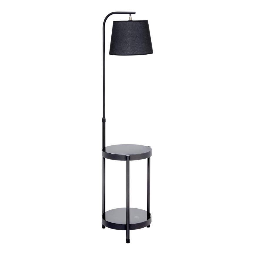 Talna svetilka z mizo 1xE27/60W/230V USB črna