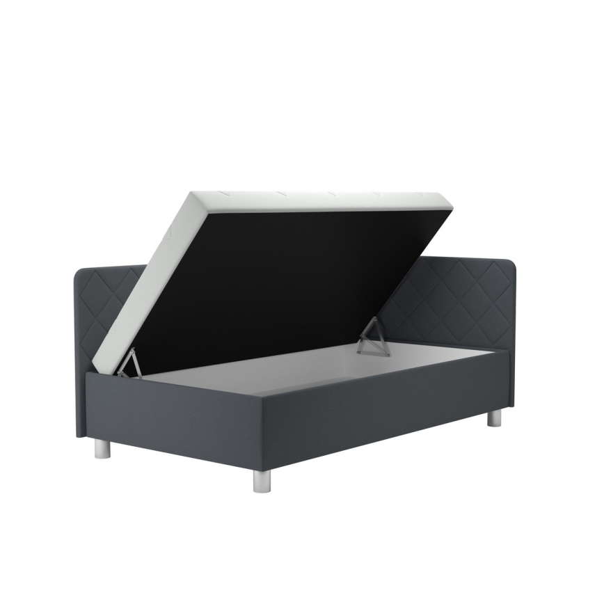 Tapecirana dnevna postelja z vgrajenim prostorom za shranjevanje in vzmetnico EMILE 110x200 cm siva