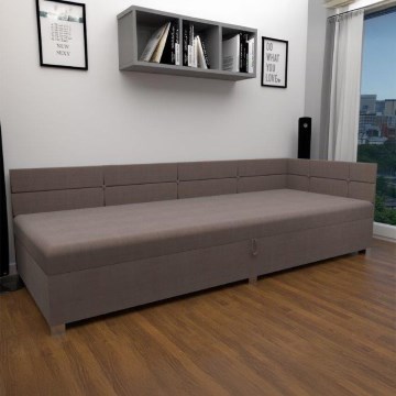 Tapecirana enojna postelja z univerzalnim vzglavjem in shranjevalnim prostorom AMSTERDAM 90x200 cm bež