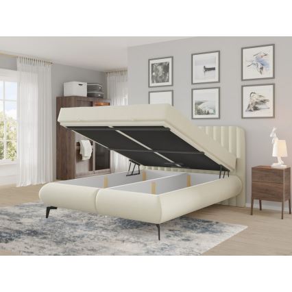 Tapecirana postelja z vzmetnico in shranjevalnim prostorom ALEXA 160x200 cm, bež