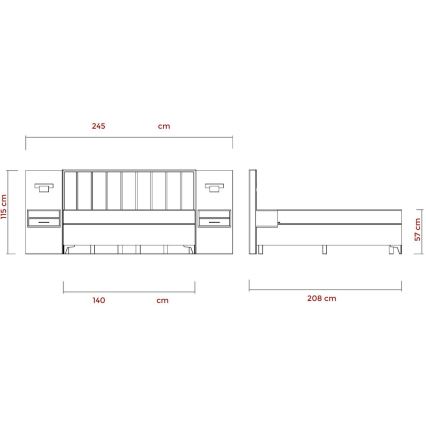 Tapecirana postelja z vzmetnico in topperjem ter shranjevalnim prostorom ALICIA 140x200 cm, bež