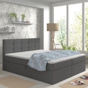 Tapecirana postelja EMBER 180x200 cm z vzmetnicama in topperjem ter s prostorom za shranjevanje, antracit