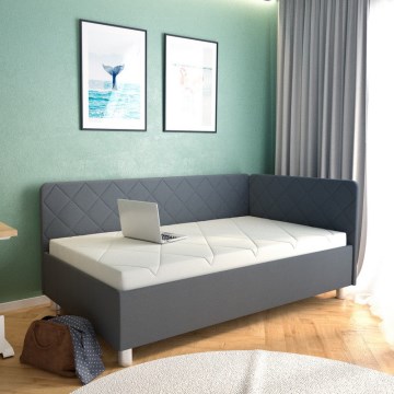Tapecirana postelja EMILE 110x200 cm s shranjevalnim prostorom in vzmetnico, siva