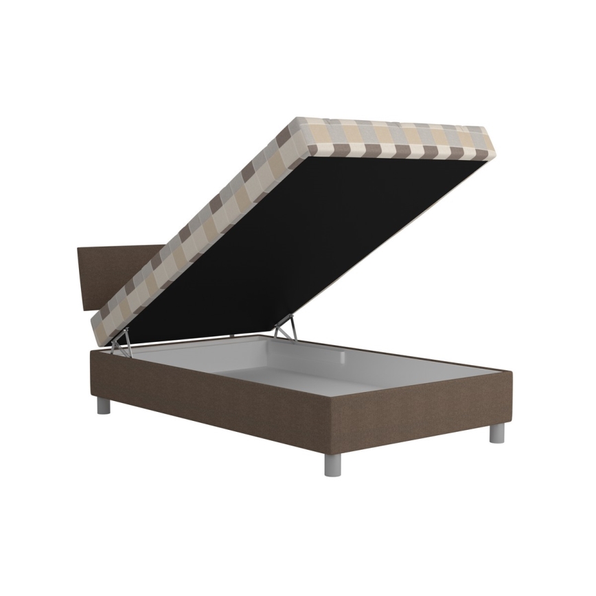 Tapecirana postelja GEORGE 120x200 cm z vgrajenim shranjevalnim prostorom in vzmetnico, rjava