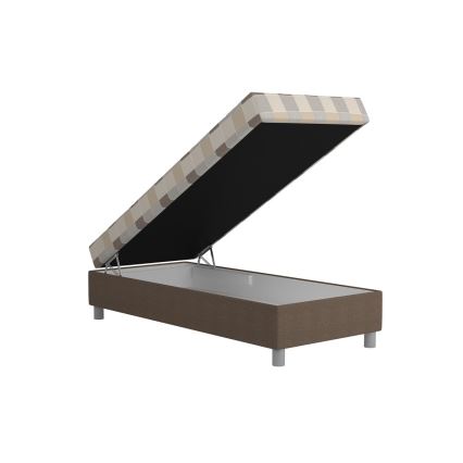 Tapecirana postelja GEORGE 90x200 cm z vgrajenim prostorom za shranjevanje in vzmetnico, rjava