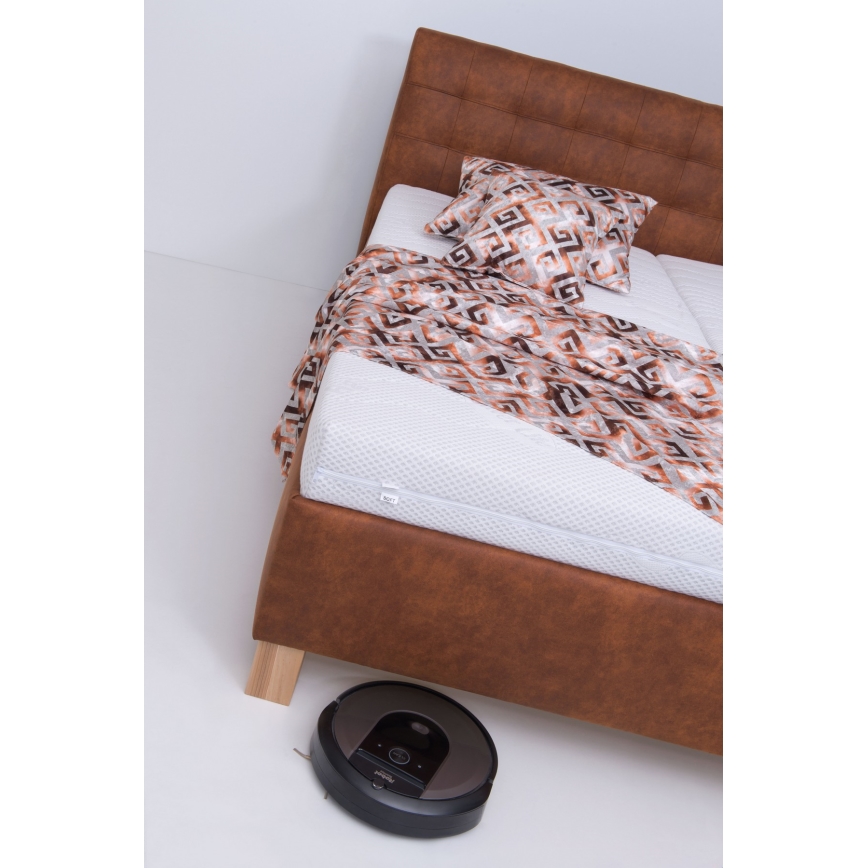 Tapecirana postelja VIOLET 180x200 cm s vzmetnico in shranjevalnim prostorom, konjakasta rjava