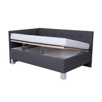 Tapecirana postelja z dodatnim prostorom za shranjevanje, brez vzmetnice, MARIA PETITE 120x200 cm, siva