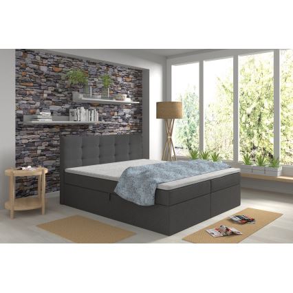 Tapecirana postelja EMBER 160x200 cm antracit z vzmetnicami, topperjem in prostorom za shranjevanje