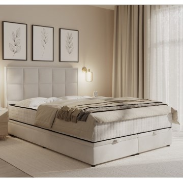 Tapecirana postelja z vzmetnicami in prostorom za shranjevanje GRACE 180x200 cm v bež barvi
