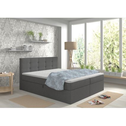 Tapecirana postelja EMBER 180x200 cm z vzmetnicama in topperjem ter s prostorom za shranjevanje, antracit