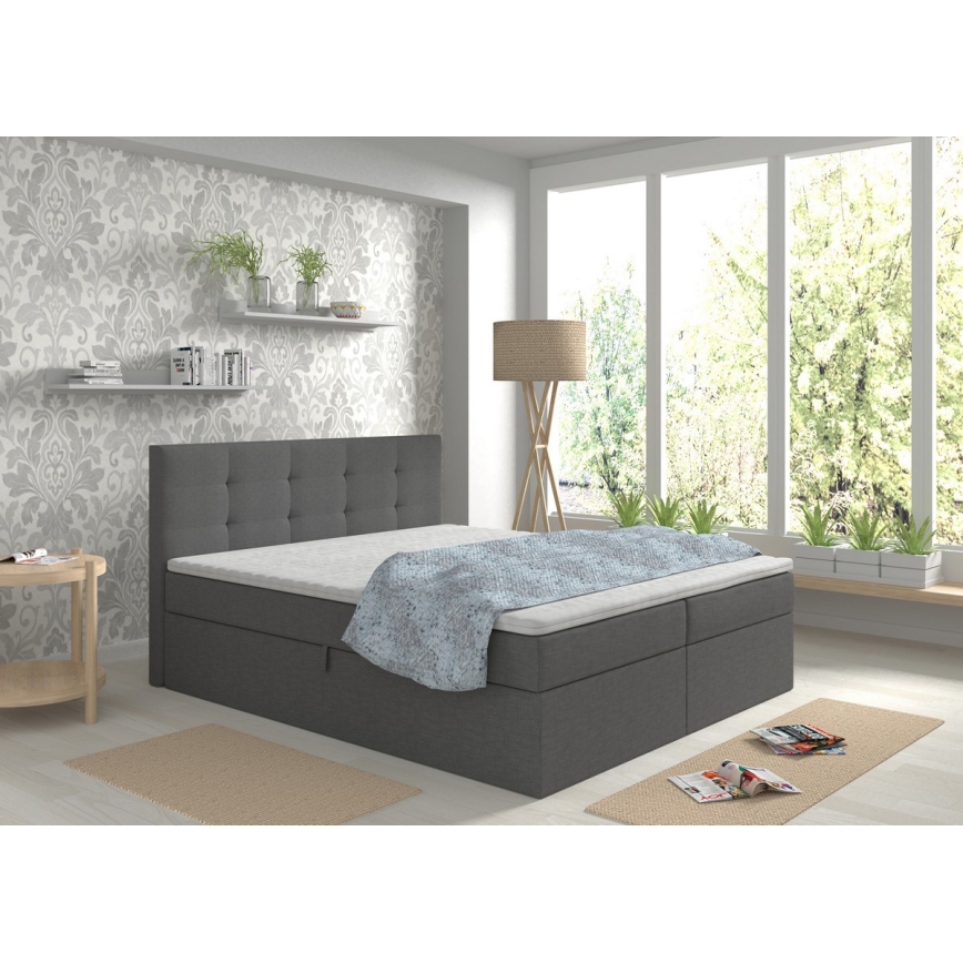 Tapecirana postelja EMBER 180x200 cm z vzmetnicama in topperjem ter s prostorom za shranjevanje, antracit