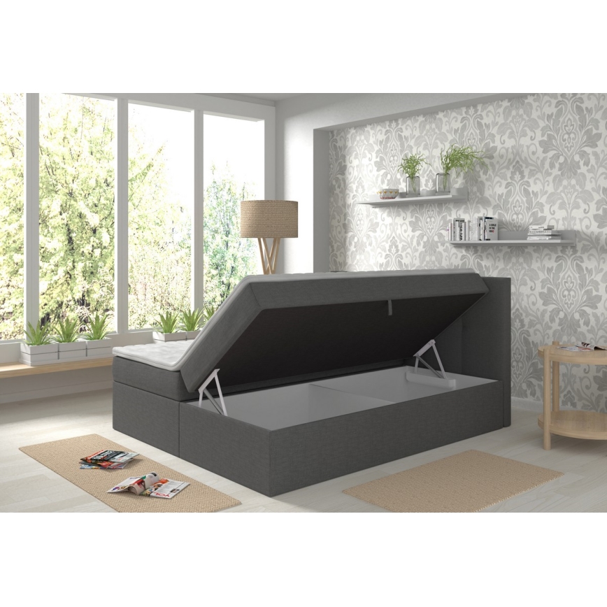 Tapecirana postelja EMBER 180x200 cm z vzmetnicama in topperjem ter s prostorom za shranjevanje, antracit
