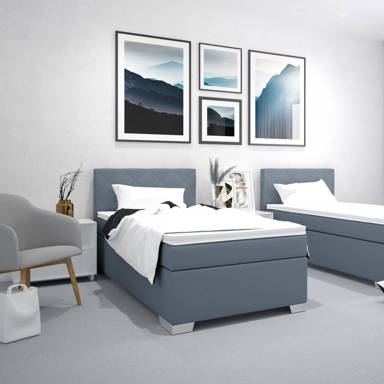 Tapecirana postelja z vzmetnico IDA 90x200 cm modra