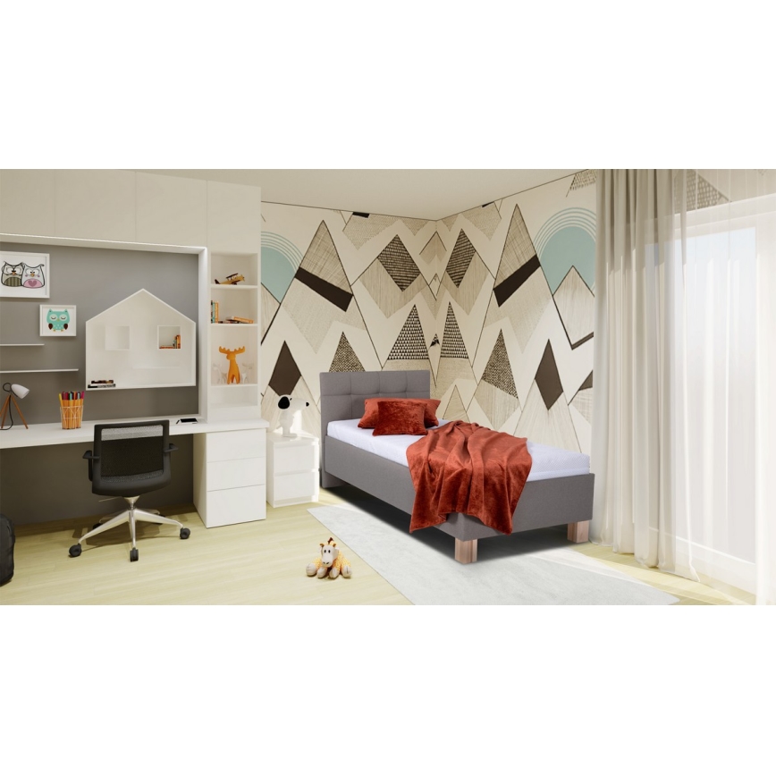 Tapecirana postelja z vzmetnico in shranjevalnim prostorom MARIA ONE 90x200 cm taupe