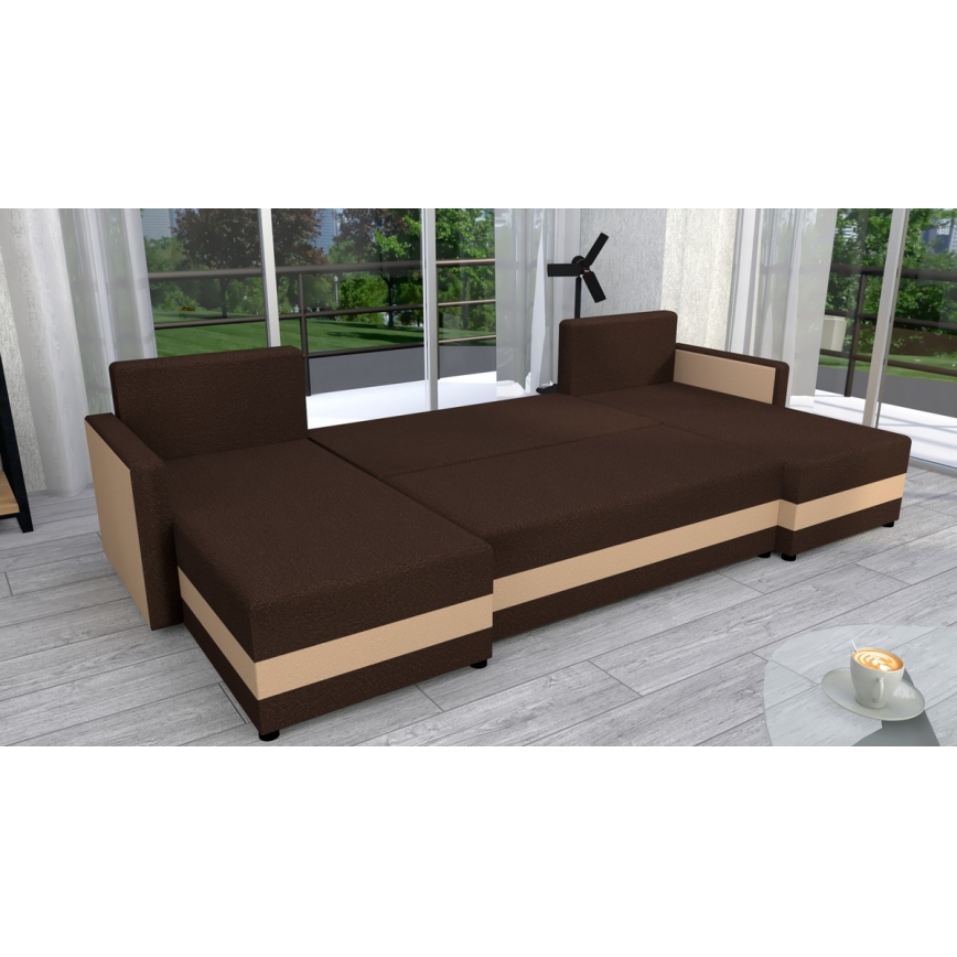 Oblazinjena univerzalna raztegljiva kotna sedežna garnitura v obliki črke U BRISTOL rjava/bež