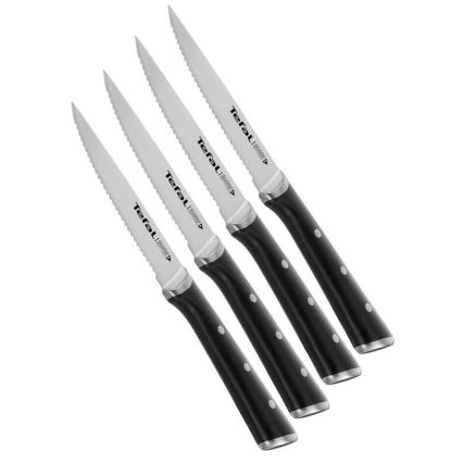 Tefal - 4-delni komplet nožev za steak ICE FORCE, iz nerjavečega jekla, 11 cm, sijajni krom/črna
