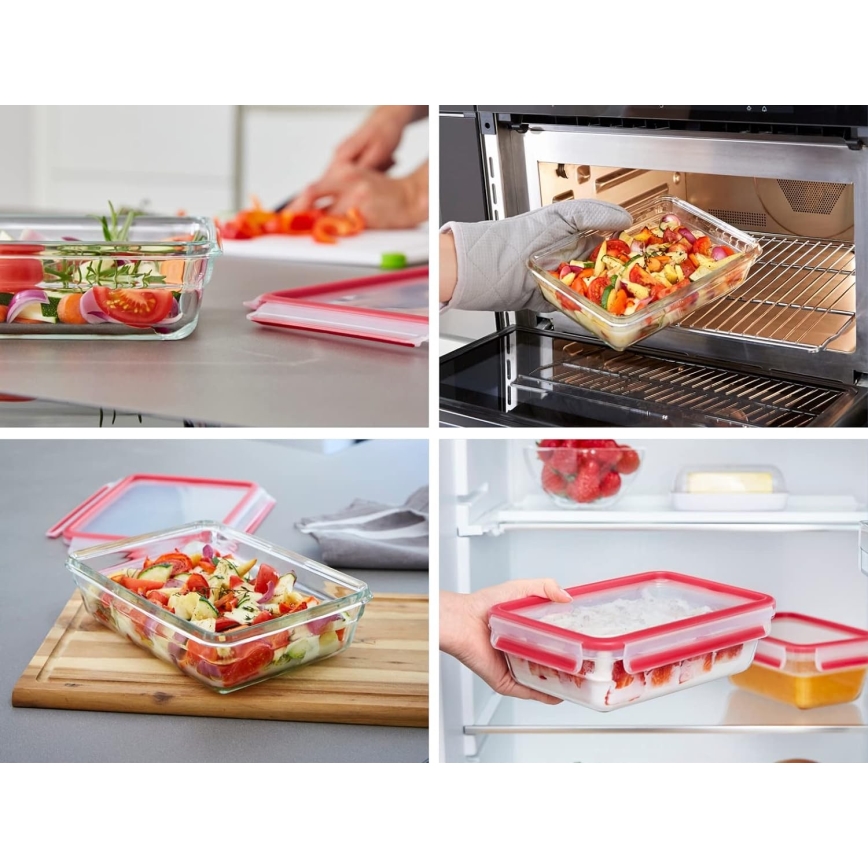 Tefal - Posoda za živila 0,8 l MSEAL GLASS rdeča/steklo