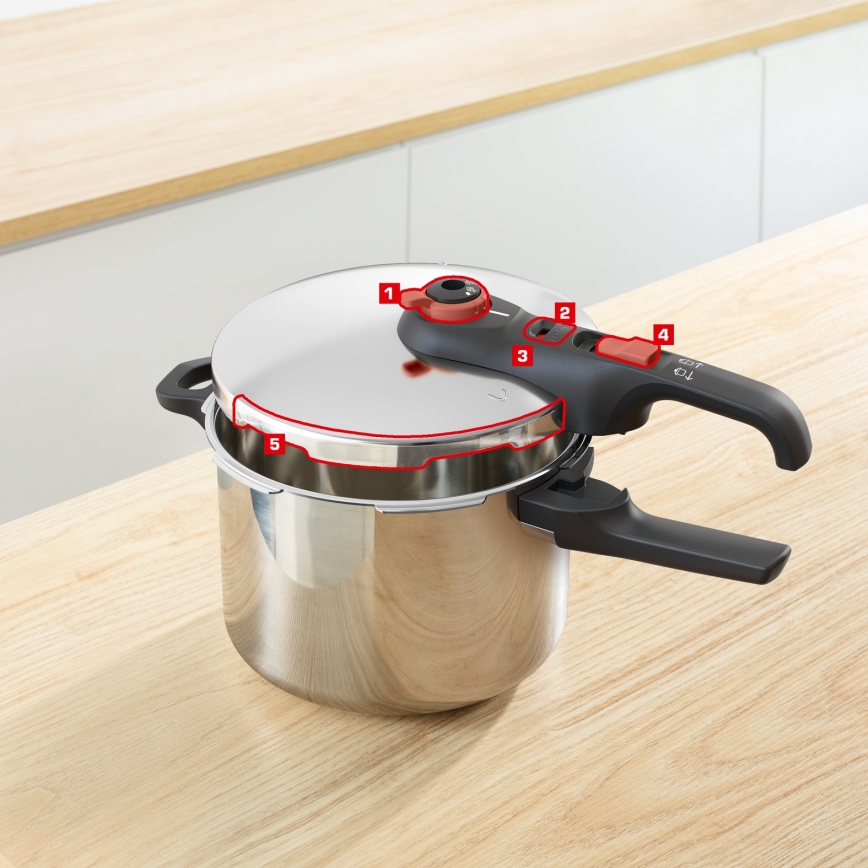 Tefal - Pritiskovni lonec 6 l SECURE TRENDY + komplet 5 kosov INGENIO EMOTION
