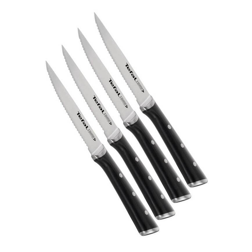 Tefal - SET 4x Nož za zrezke iz nerjavečega jekla ICE FORCE 11 cm sijajni krom/črna