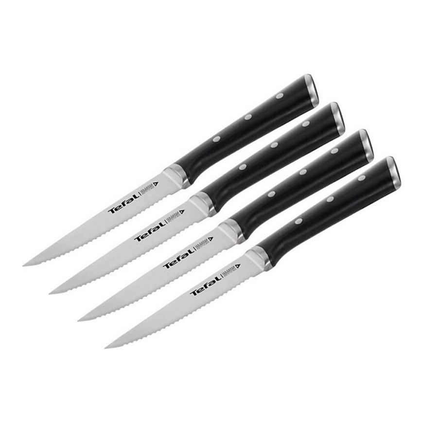 Tefal - SET 4x Nož za zrezke iz nerjavečega jekla ICE FORCE 11 cm sijajni krom/črna