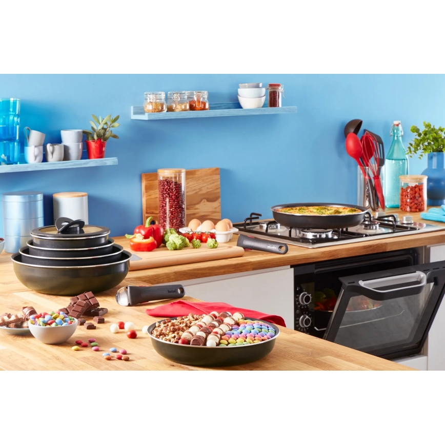 Tefal - Set kuhinjske posode 10 kom. INGENIO EASY COOK & CLEAN BLACK