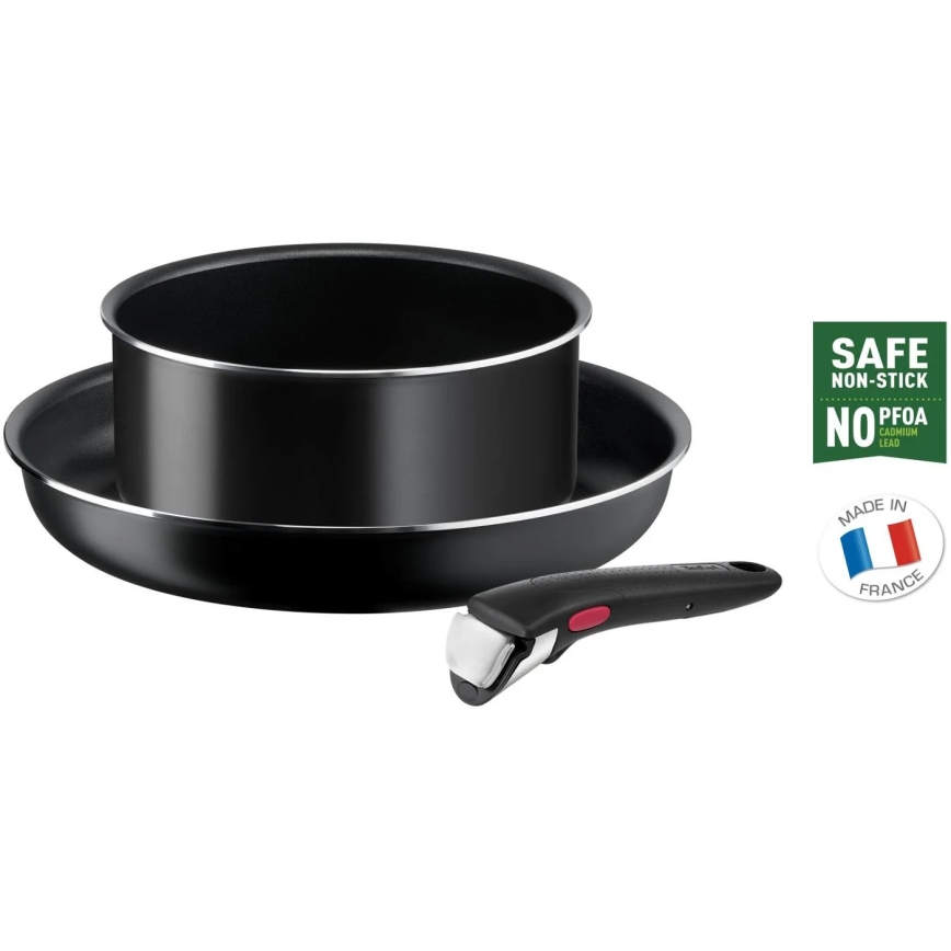Tefal - Set kuhinjske posode 3 kom. INGENIO EASY COOK & CLEAN BLACK