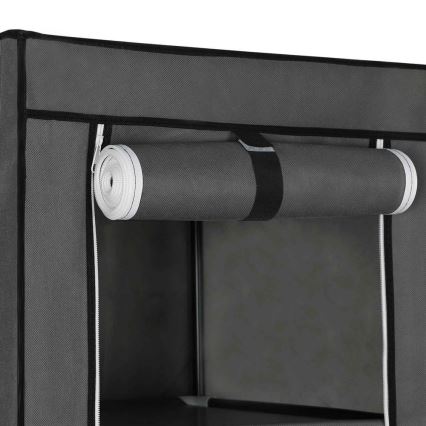 Tekstilna omara za shranjevanje s policami in obešalno palico MATIS 150x175 cm siva